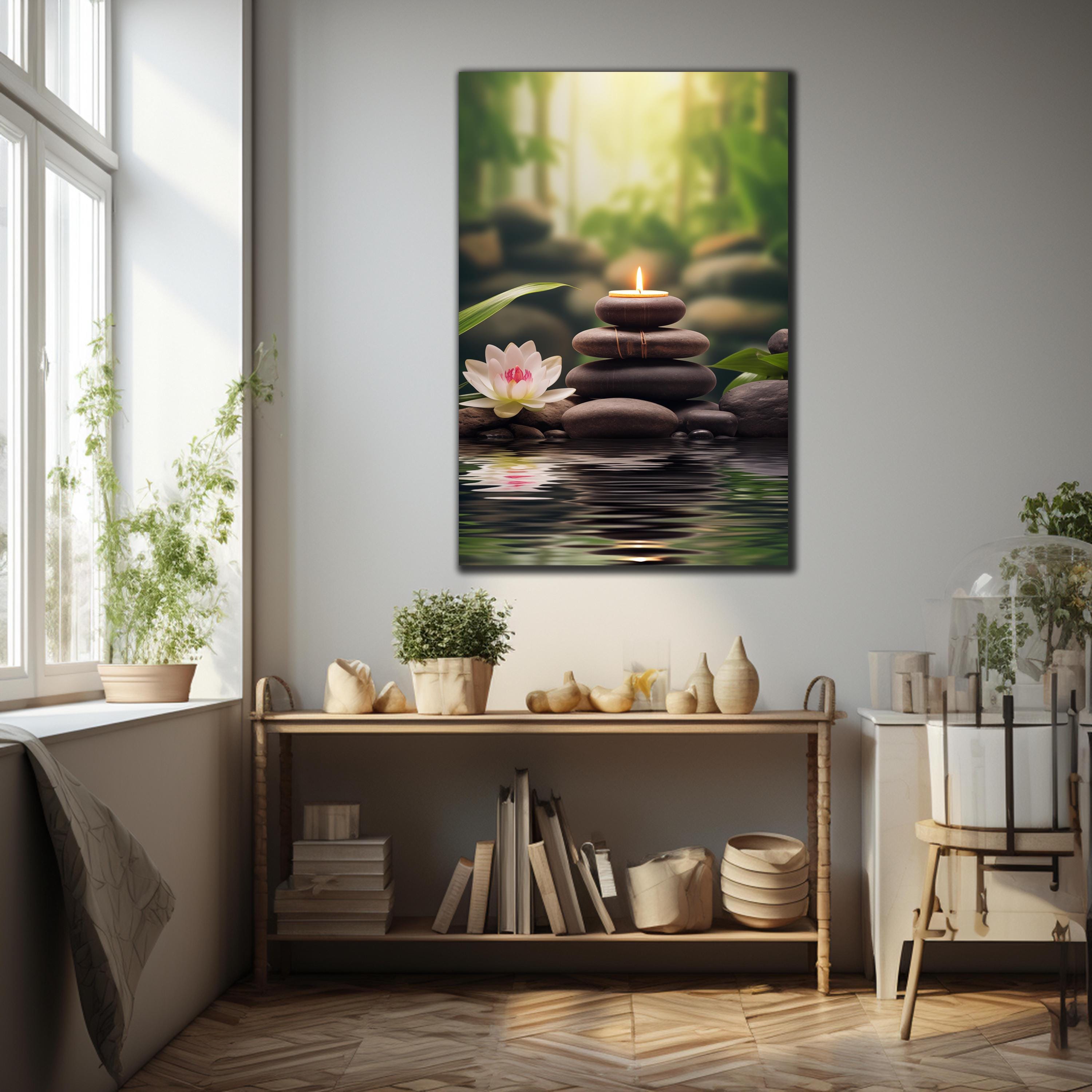 Zen Spa Stones Wall Art, Spa Stones Tempered Glass, Flower Wall Decor ...