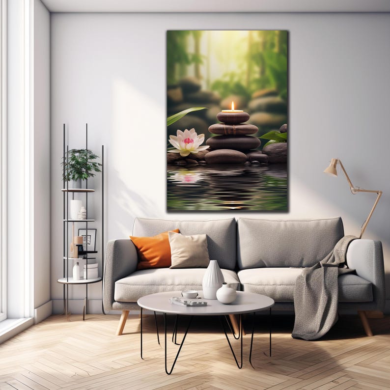 Zen Spa Stones Wall Art, Spa Stones Tempered Glass, Flower Wall Decor ...