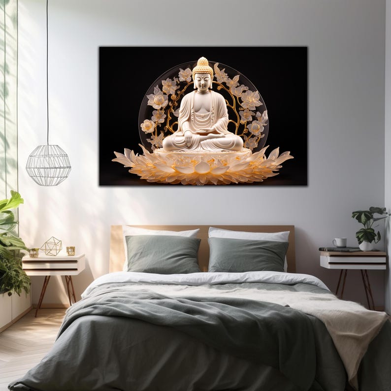 Lord Buddha Tempered Glass Wall Art, Buddha Wall Decor, Buddhism Glass ...