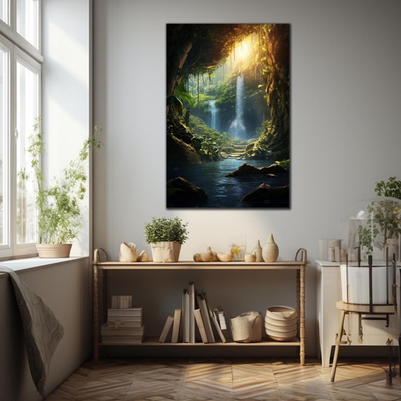 Paradise Waterfall Tempered Glass, Waterfall Wall Art, Nature Glass Art, Vivid Colors, Large Glass Wall Art, Housewarming Gifts