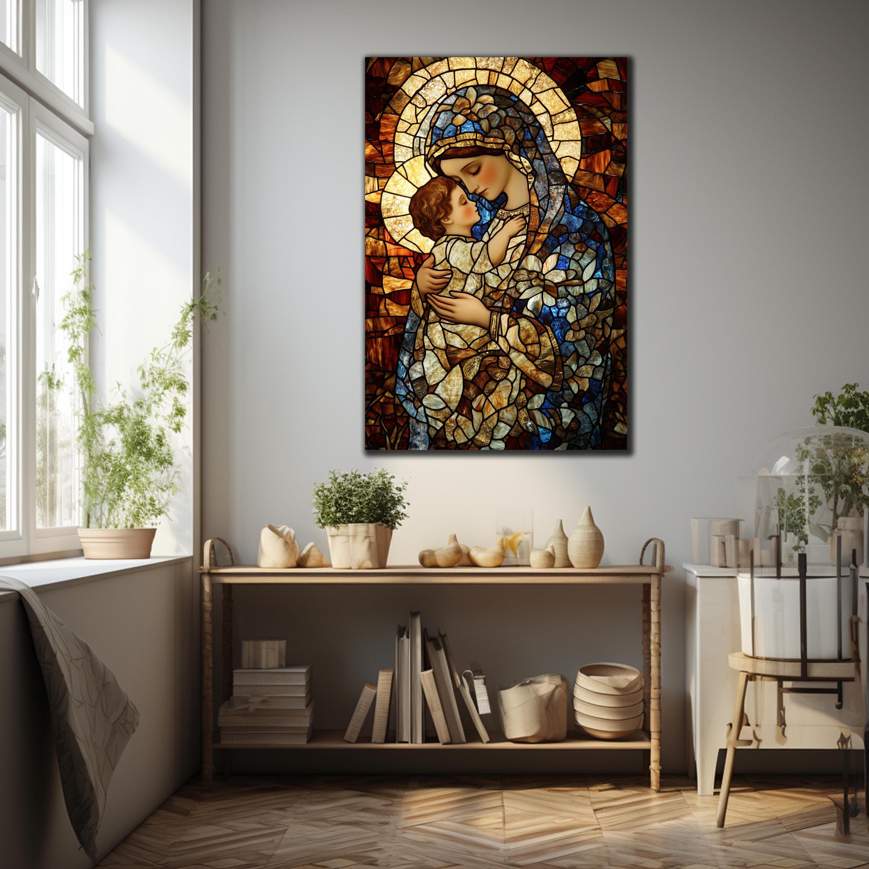 Religious Tempered Glass Wall Art, Virgin Mary and Baby Jesus Glass ...