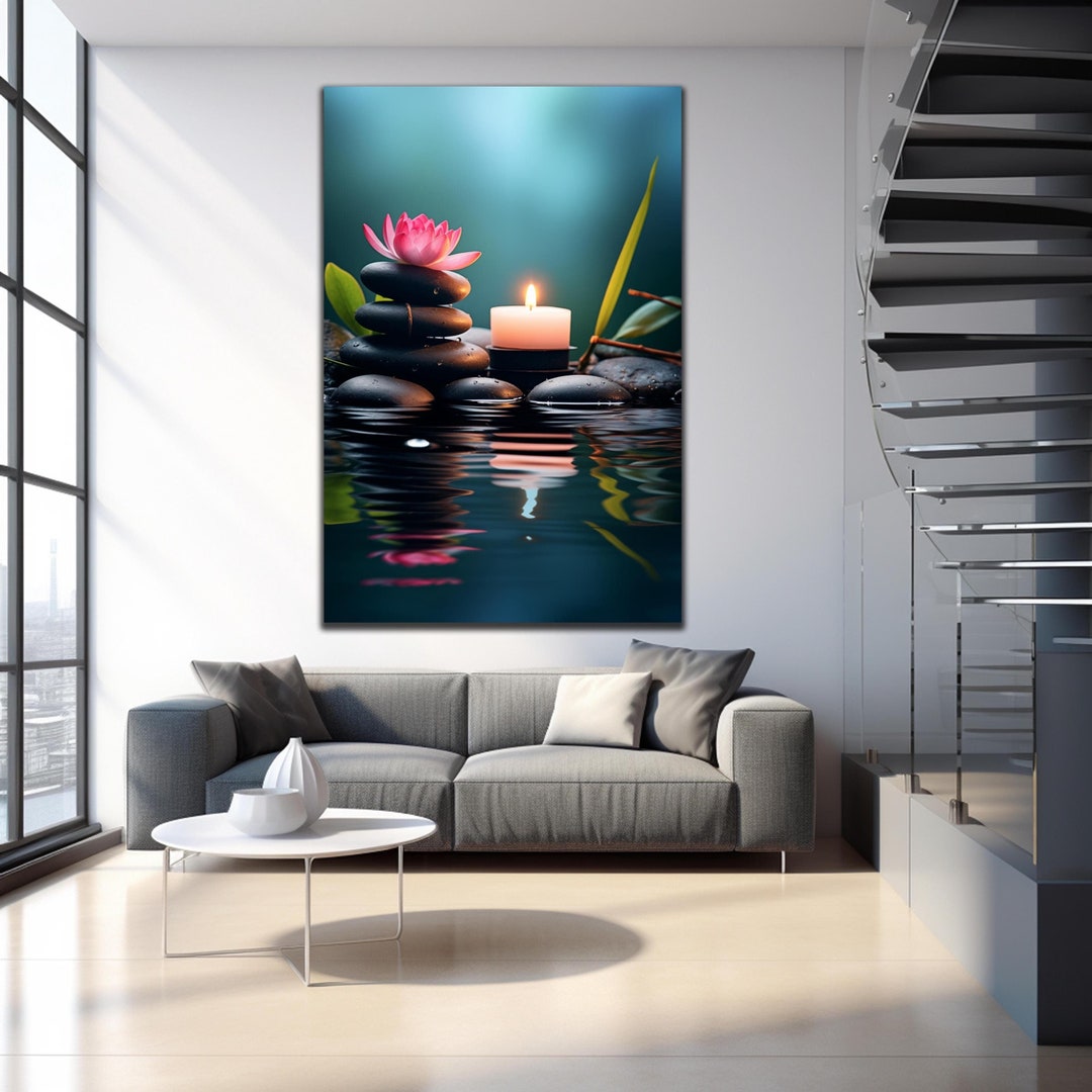 Zen Spa Stones Wall Art, Spa Stones Tempered Glass, Flower Wall Decor ...