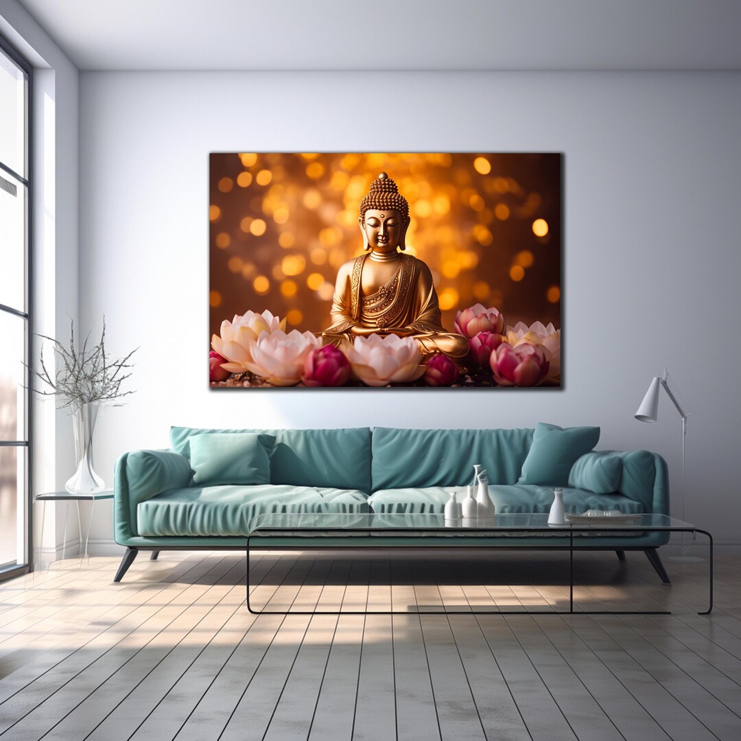 Lord Buddha Tempered Glass, Buddha Glass Wall Decor, Floral Art Print ...