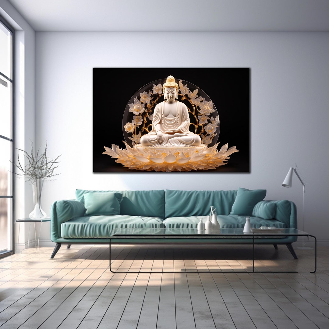 Lord Buddha Tempered Glass Wall Art, Buddha Wall Decor, Buddhism Glass ...