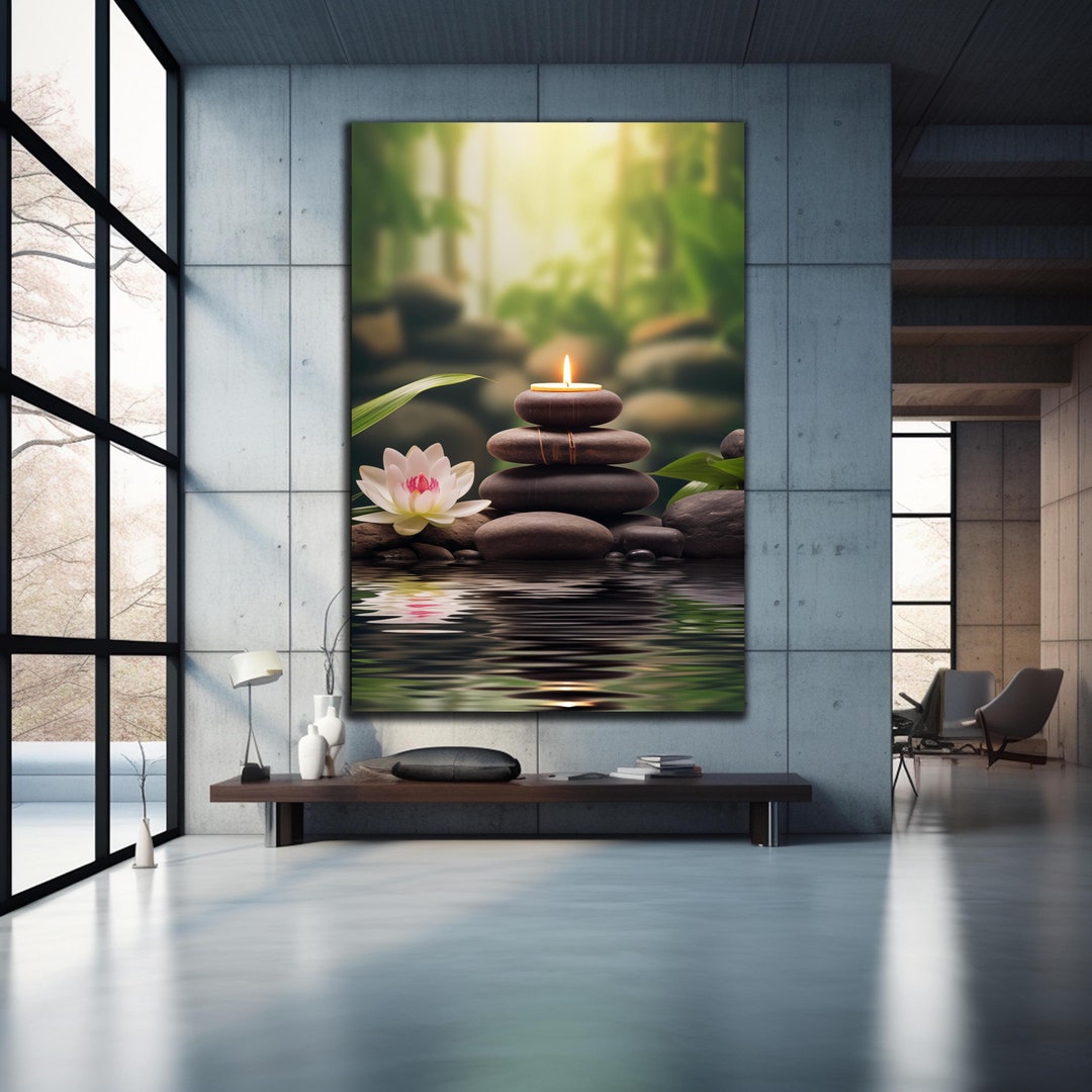 Zen Spa Stones Wall Art, Spa Stones Tempered Glass, Flower Wall Decor ...