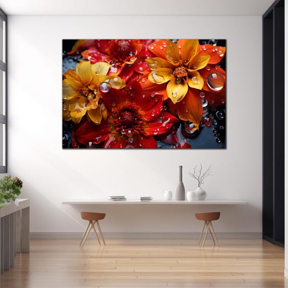 Tableau Décoratif En Verre Trempé - Fleurs Orange Moderne - Art Mural UK