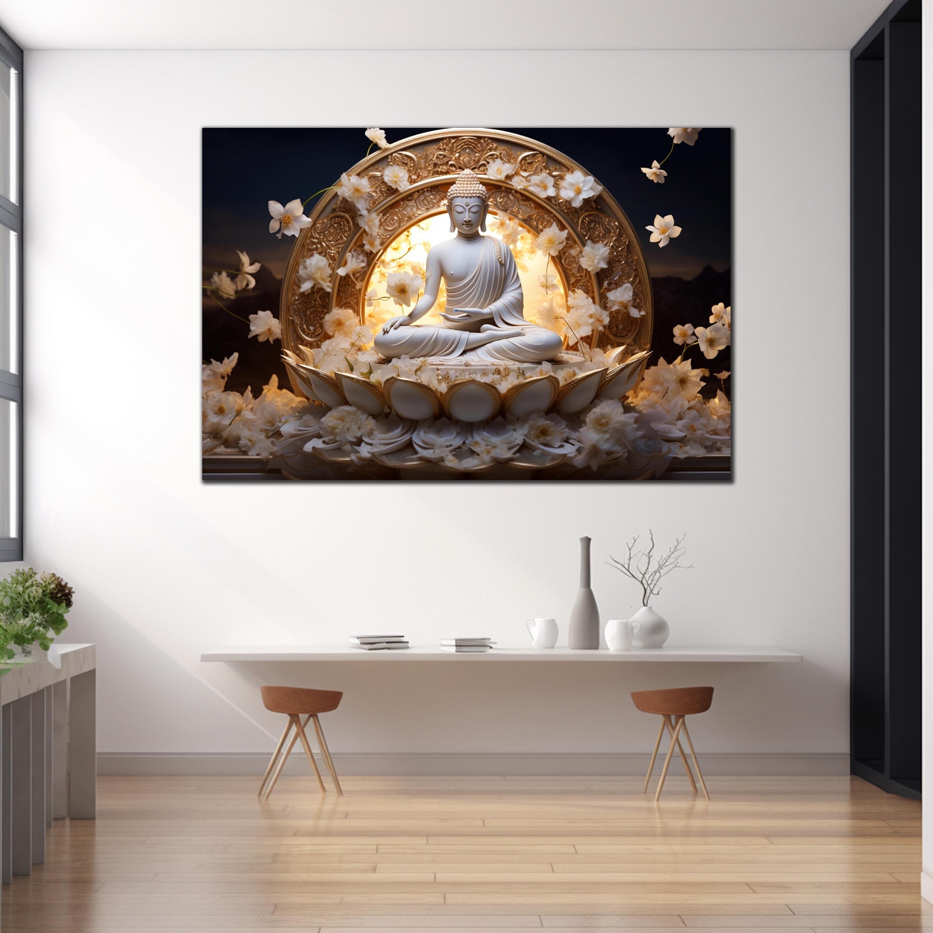 Lord Buddha Tempered Glass Wall Art, Buddha Wall Decor, Buddhism Glass ...