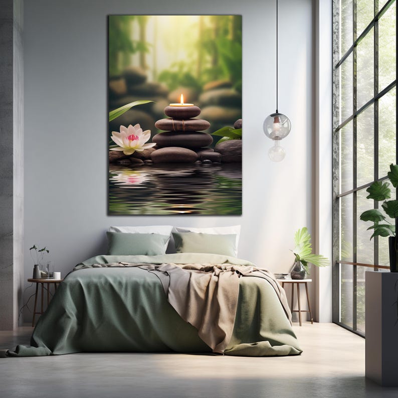 Zen Spa Stones Wall Art, Spa Stones Tempered Glass, Flower Wall Decor ...
