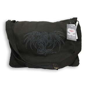 Drachen bestickt Leinwand Messenger Bag mit Kunst Ruth Thompson