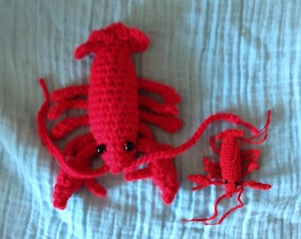 Crochet lobster toy and ornament set