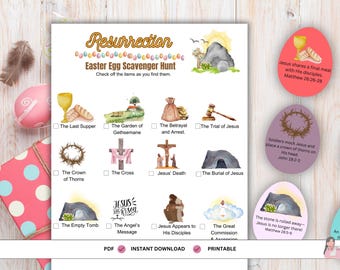 Búsqueda del tesoro de la historia de Pascua / Búsqueda cristiana de huevos de Pascua para niños / Actividad bíblica cristiana / Huevos de resurrección imprimibles / Juego de Pascua