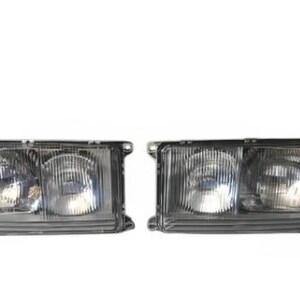 a pair of clear headlight fixtures against a white background.