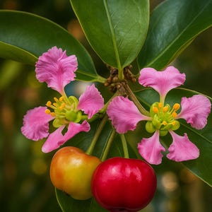 Barbados Cherry Plant: Malpighia Emarginata - Pink Flowers, Home Gardens