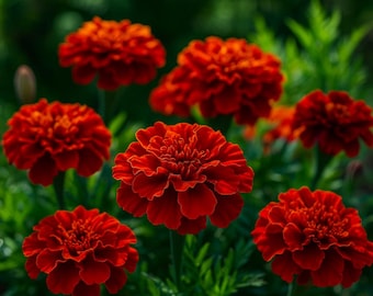 French Fireball Marigold Seeds: Vibrant Red, Orange, Gold Blooms - 25 Seeds
