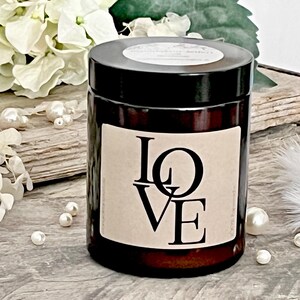 Scented candle with saying, MIDDLE TO GO, &quot;Love 2&quot;, 150g, gift, funny and vegan rapeseed wax scented candle with lid