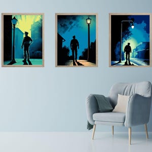 Comic Style Police Poster Set: Noir Street Scenes (11x14&quot; Digital Download)
