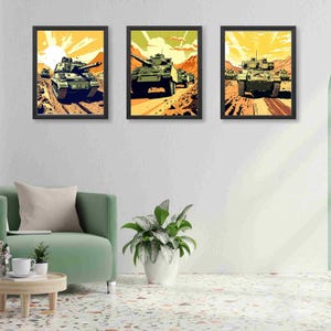 Tank Battle Comic Print Set: Military War Machine Art (Digital Download 11x14)