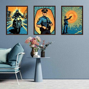 Police Action Comic Poster Set: Law Enforcement Art (Digital Download 11x14 Set of 3
