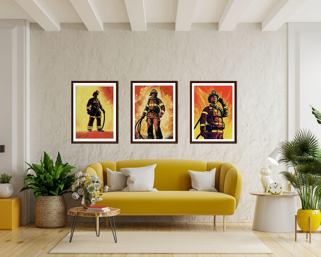 Firefighter Comic Art Prints: Heroic Fireman Wall Decor (11x14” Digital ...