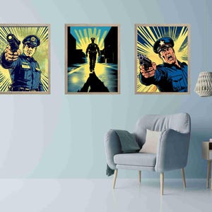 Vintage Polizei Comic Poster Set (3 Stück) - Polizei Kunst (Digital Download 11x14 &quot;)&quot;