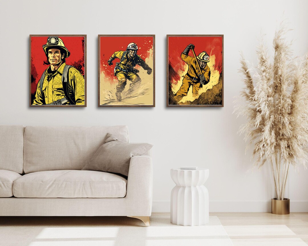 Firefighter Comic Pop Art Poster Set: Heroic Firehouse Decor (11x14 ...