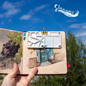 Small Travel Watercolor Palette - Magnetic Clip and Ceramic-Like Surface, Unique Design with triangle wells - Great for Sketchbook Painting