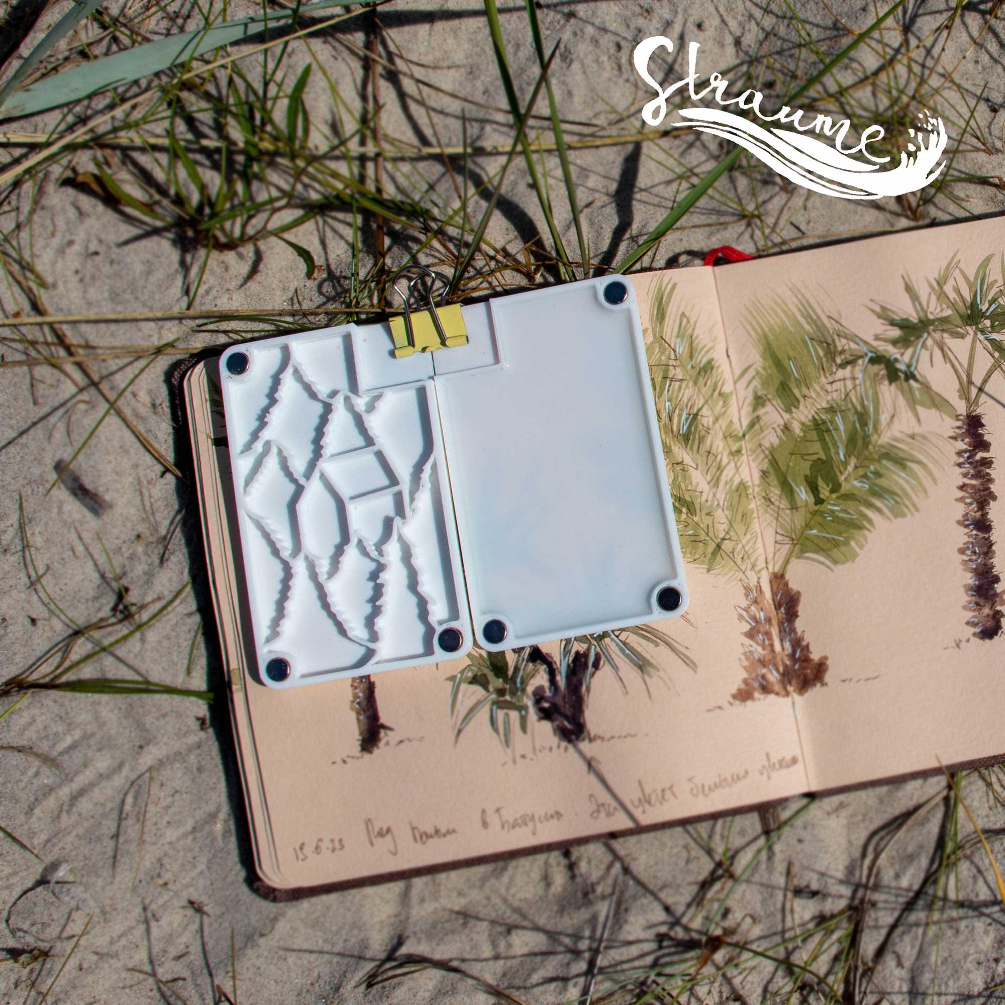 The Ideal Gift for Artists: Compact Watercolor Palette with Ceramic-Like Mixing Surface, Magnetic Clip & Artistic cabin in woods Design