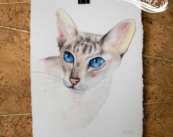 Personalisierte Haustier Katze Aquarell Portrait | Kundenspezifisches Aquarellgemälde von Deinem Foto