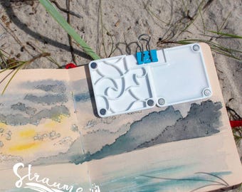 Travel Watercolor Palette with 11 wells Wave Pans – Portable Magnet Clip for Plein Air and Outdoor Art