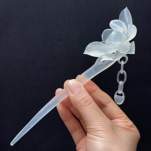 Lotus Jade Hairpin, Certified Natural Xiu Jade, Hand Carved, Lotus Hair Stick, Flower Hair Fork, Gift for Her, Asian Chinese Vintage Hairpin