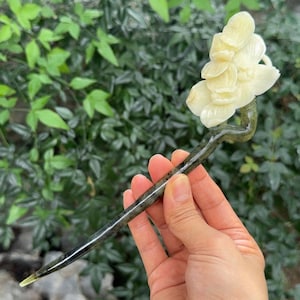 Orchid Jade Hairpin, Certified Natural Xiu Jade, Hand Carved, Orchid Hair Stick, Flower Hair Fork, Gift for Her, Asian Vintage Hairpin