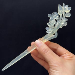 Plum Blossom Jade Hairpin, Certified Natural Xiu Jade, Hand Carved, Plum Blossom Hair Stick, Flower Hair Fork, Gift for Her, Vintage Hairpin