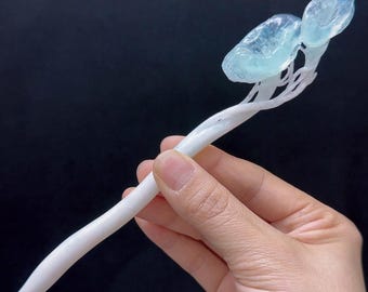 Lpomoea Nil Hairpin, Certified Natural Xiu Jade, Ipomoea Hair Stick, Flower Hairpin, Gift for Her, Vintage Hairpin, robin&#39;s egg blue