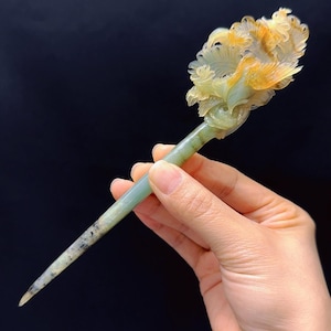 Phoenix Haarnadel | Zertifizierte natürliche Ciu Jade | Handgeschnitzt | Phoenix Haarstab | Geschenk für Sie | Retro Haarnadel