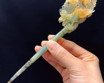 Phoenix Hairpin | Certified Natural Xiu Jade | Hand Carved | Phoenix Hair Stick | Gift for Her | Retro Hairpin