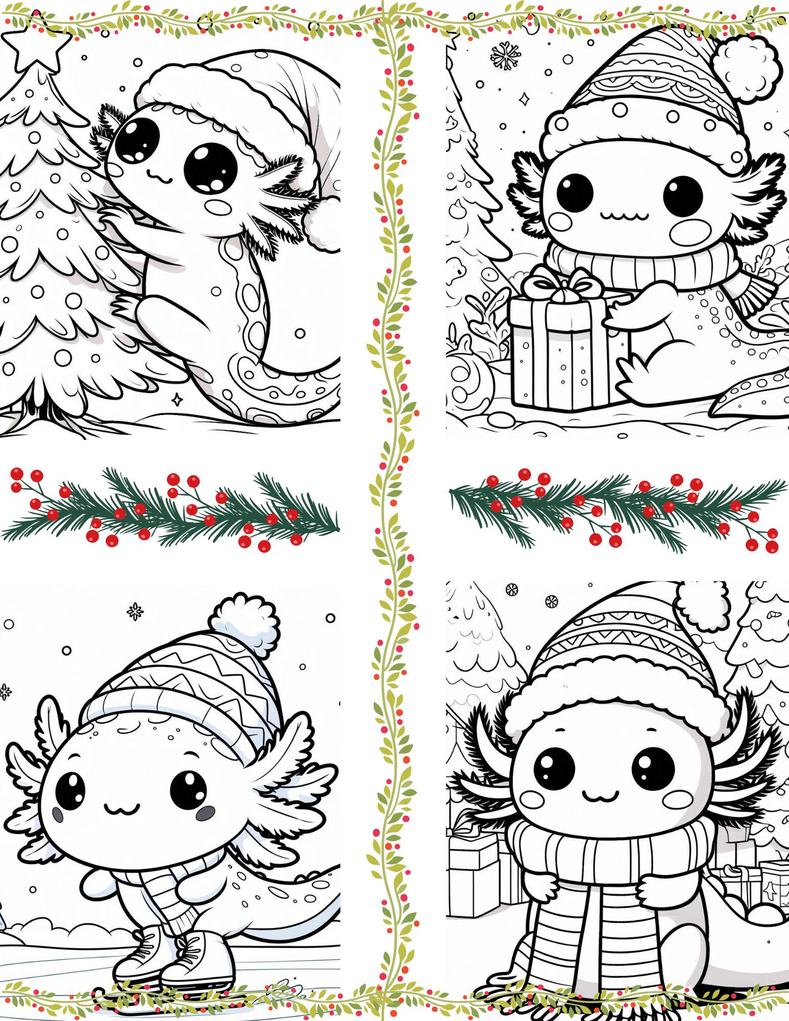 Magical Kawaii Christmas Coloring Book - Axolotls Festive Fun | Perfect ...