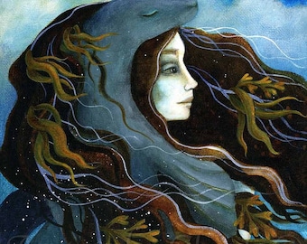 Limited edition giclee print titled "Seven Tears" by Amanda Clark - seal art print, ocean artwork, goddess wall art, selkie mythology