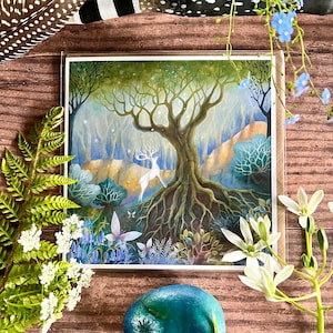 "Grußkarte ""The Wishing Tree"" von Amanda Clark - Märchen Karte, wunderliche Kunst Karte, Öko Grußkarte, Hirsch Kunst Karte."