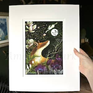 Large Mounted Fox Print "Under the Magnolia Tree" by Amanda Clark - Botanical, Matted