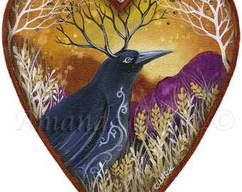 Print titled "Crown of Summer" by Amanda Clark - fairytale art print, landscape art, crow art print, summer wall decor, whimsical art print