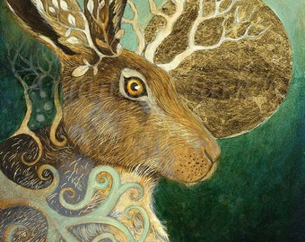 VENTE ! Impression jet d'encre en édition limitée intitulée « The Brown Hare » par Amanda Clark - impression d'art de lièvre, impression d'art de conte de fées, oeuvre d'art miniature