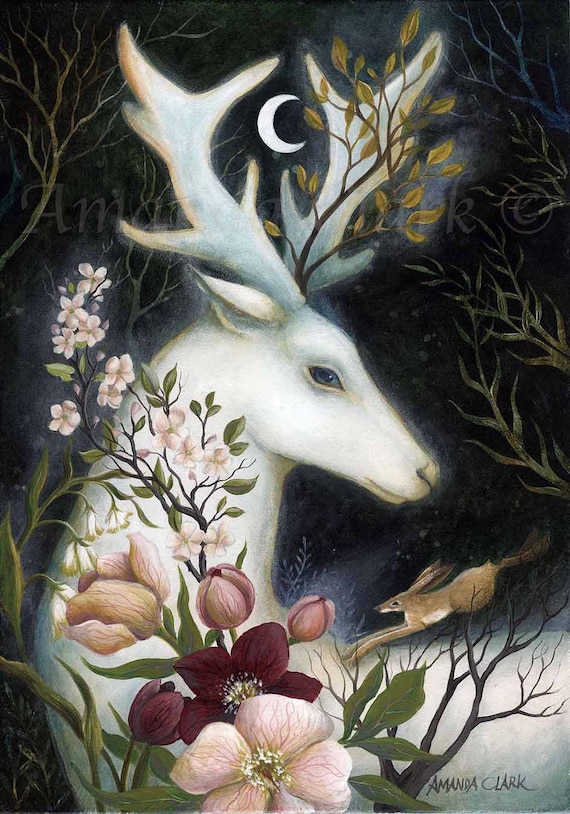 Large Mounted Print Titled moon Glow by Amanda Clark Fairytale Art