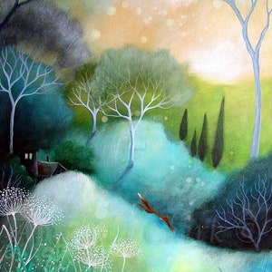 Mounted print titled "Homeward" by Amanda Clark - fairytale art print, landscape art, fox art print, woodland wall art,  mounted art print