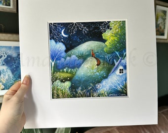 Large mounted print titled &quot;One Summer Evening&quot; by Amanda Clark - fairytale art print, landscape art, fox art print, mounted art print