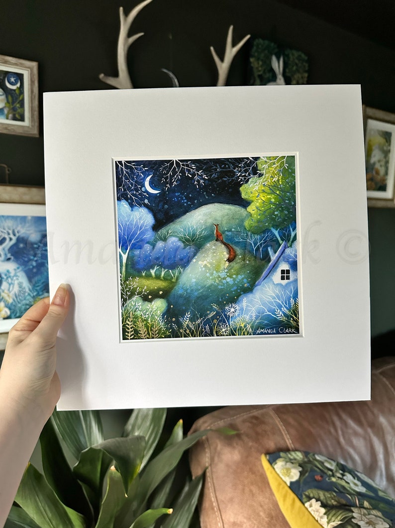 Large mounted print titled One Summer Evening by Amanda Clark fairytale art print, landscape art, fox art print, mounted art print image 2