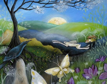 Impresión titulada "Beltane" de Amanda Clark - impresión de arte de cuento de hadas, arte paisajístico, decoración de pared de yule, arte de escena de primavera, arte de pared de ensueño