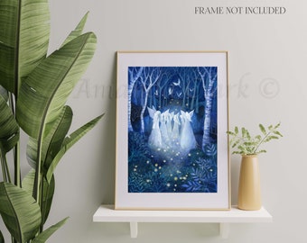 Print titled "The Gathering of Angels" by Amanda Clark -  fairytale art print, angel wall art, woodland art print, dreamy wall print