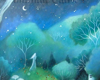 Mounted print titled "Moon" by Amanda Clark - landscape art, mounted art print, fairytale art print, celestial wall art, dreamy wall print