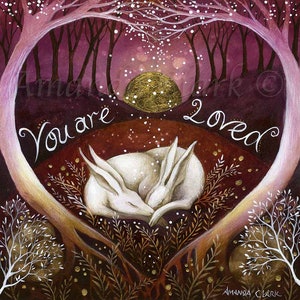 Print titled "You are Loved" by Amanda Clark - fairytale art print, landscape art, hare art print, heart art print, valentines day gift