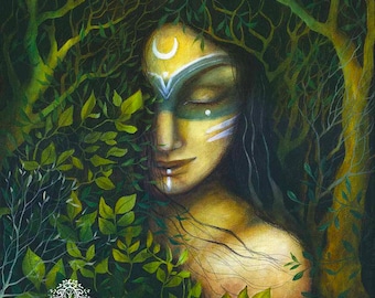 Limited edition giclee print titled "Dryad" by Amanda Clark - tribal, goddess